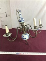 Gorgeous Blue Delft Porcelain/Brass Chandelier