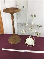 Vintage Metal Candleholder, Wood Stand