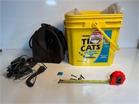 Assorted Cables, Bag, Screws, and Bucket