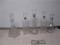 5 Vintage Clear Glass Decanters