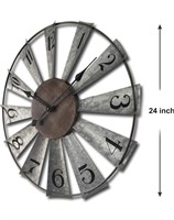 Mrocioa 24in Windmill Distressed Metal Wall Clock