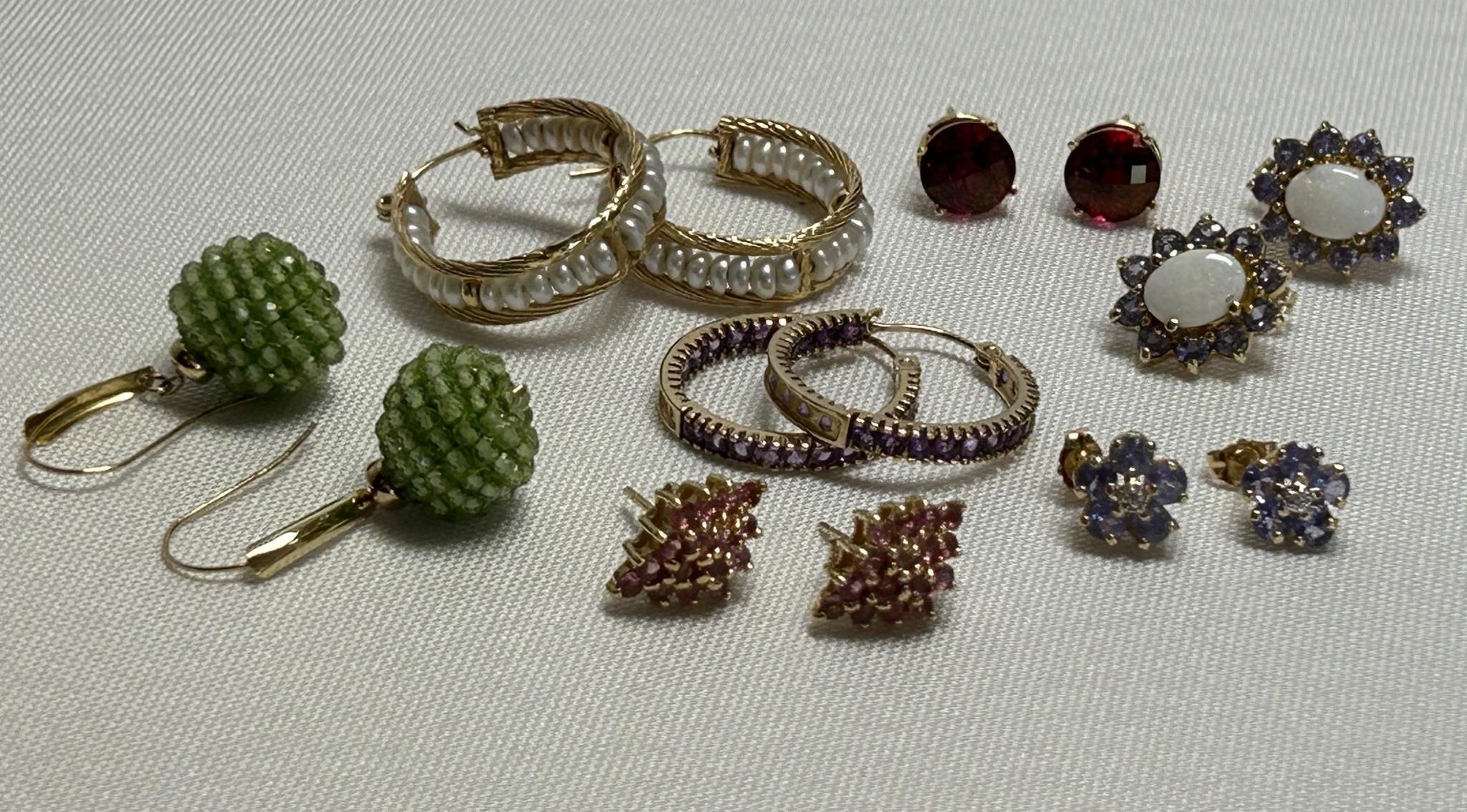 7 PR 14K  Earrings with Precious Stones