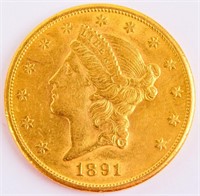 Coin 1891-S Liberty  $20 Gold Coin EF!