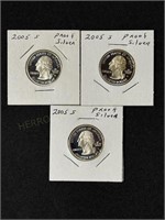 3 2005 S Silver Proof Quarters