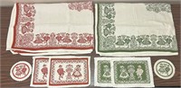 Crocheted table settings red and green. Antique.