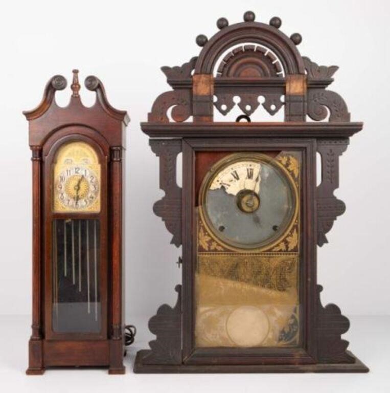 Lot: 2 Clocks- Miniature Grandfather & Gingerbread