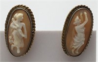 Pair Of Cameo & Sterling Goldwash Earrings