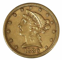 U.S. 1886 S HALF-EAGLE $5 GOLD COIN