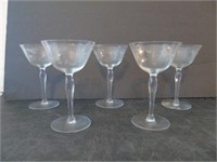5 Etched Glass Wine Glasses