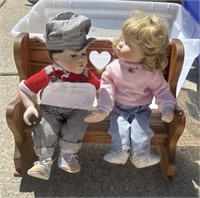 Porcelain Boy & Girl Dolls on Bench