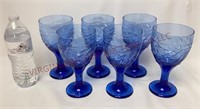 Libbey Glass Garden Vine Blue Water Goblets - 6