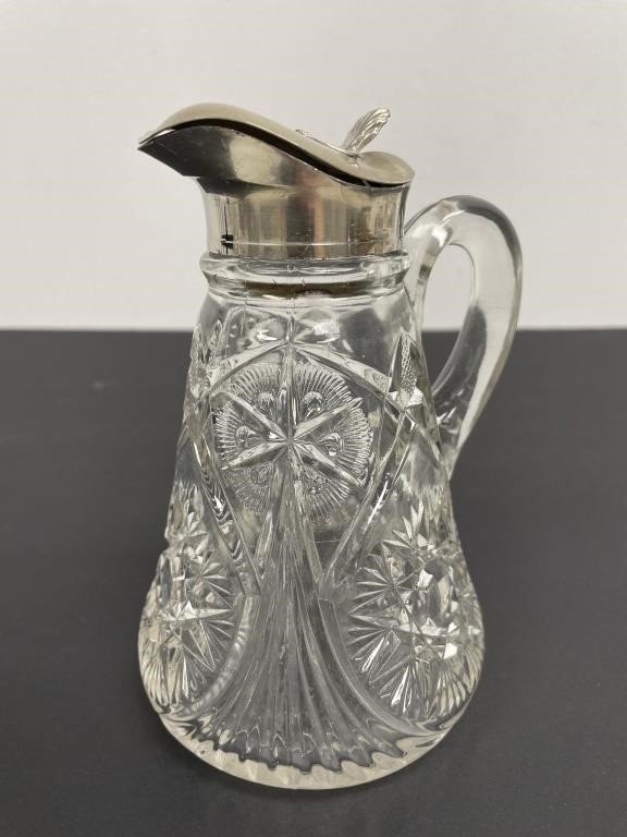 Antique Small Silver Plate and Crystal Pitcher