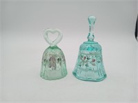 2 Fenton Art Glass Bells Artist Signed