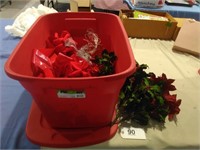 Red Tote/Lid, Christmas Flowers