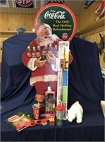 LOT COCA-COLA ITEMS, INCLUDING CARDBOARD SANTA,