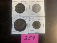 France(1961) 1 Franc,(1949) 2 Franc, 1971 5 Francs