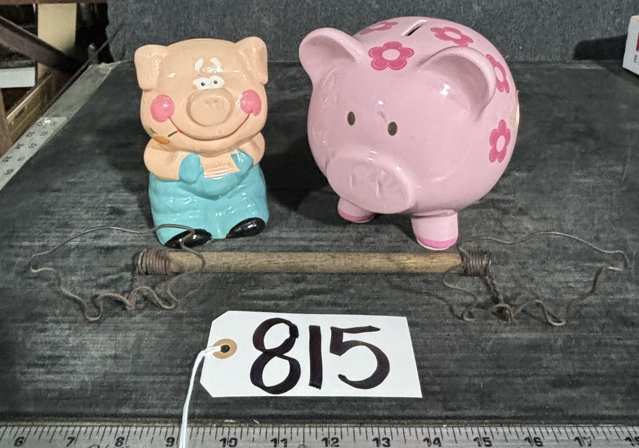 2 Piggy Banks & More Pig Decor