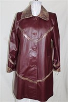Burgundy print leather coat S/M Retail $980.00