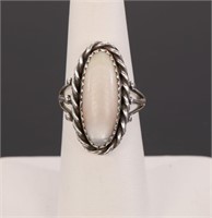 SIGNED NATIVE AMERICAN SHELL & STERLING RING