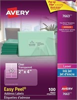 Avery Easy Peel Address Labels Clear 100 Labels