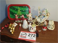 Santa Figurines, Sleigh Bells, Christmas Tray