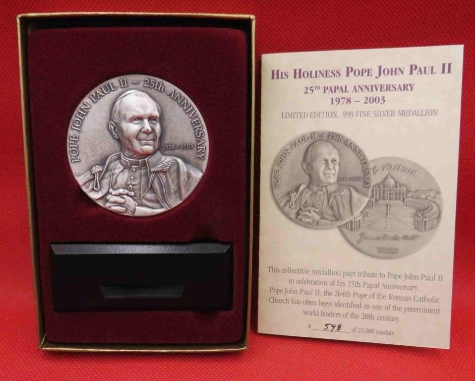 Pope John Paul II 4 Ounce Silver Medallion w COA
