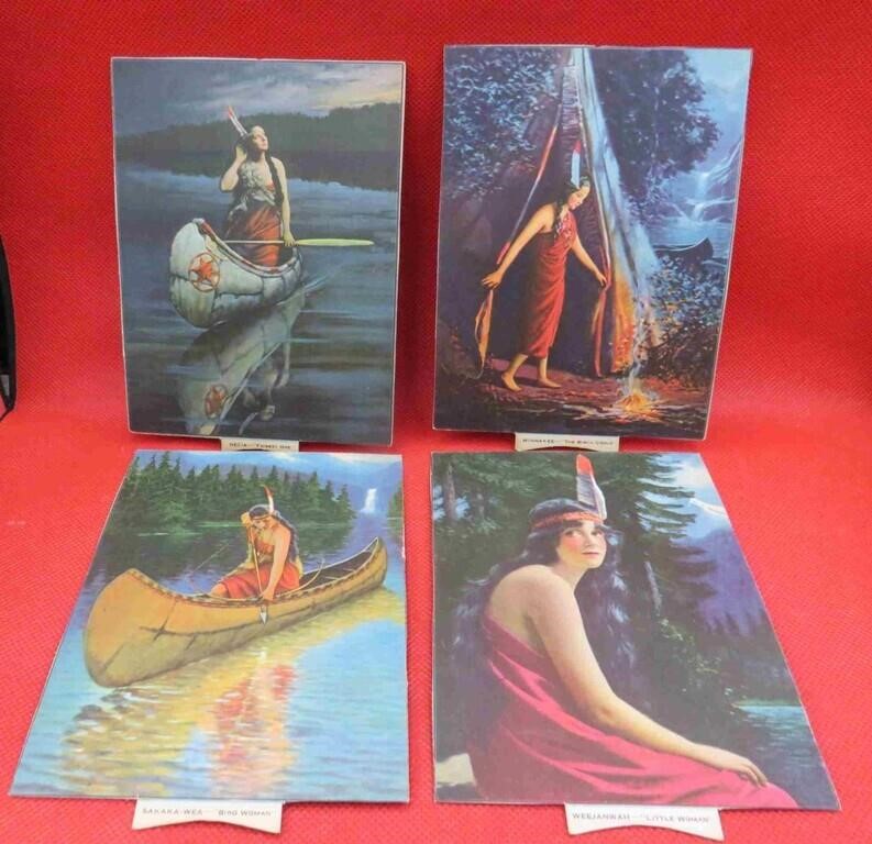 4 Old Native Indian Greeting Card Salesman Samples