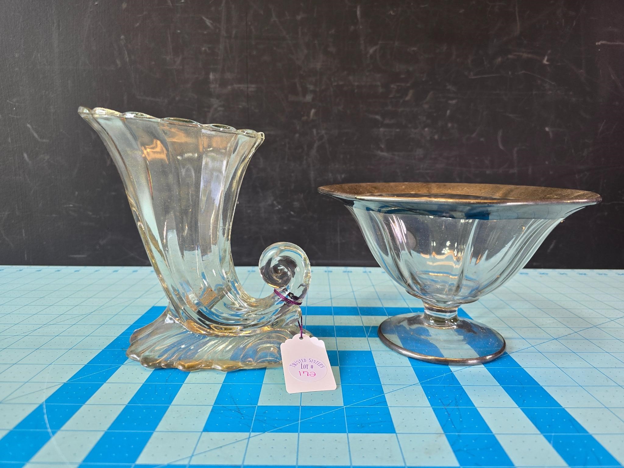 30's Heisey Glass vase & Depression Era silver