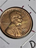 1955 d lincoln wheat cent penny error DD date+