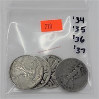 4- Walking Liberty Half Dollars