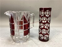 Czech Bohemian Style Glass Vase & Pitcher