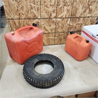 4.80/4.00-8 Tire, 2 - Gas Cans