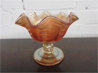 Marigold Carnival Glass Stemmed Candy Bowl