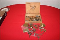 Wooden Box of Clock Parts & Keys