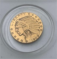 1909 D Gold Indian Head $5 Coin