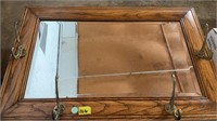 Oak beveled glass wall mirror with hooks