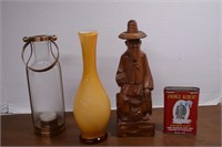 Wood Carved Man Vtg. Prince Albert Tin,Case Vase