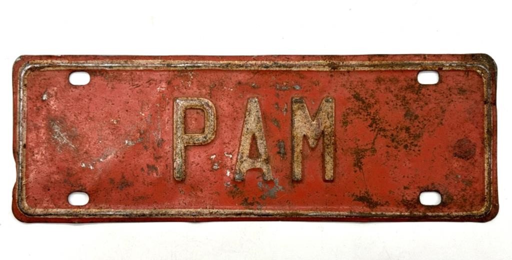 Vintage Bicycle Name Plate ‘Pam’ 7” x 2.5”