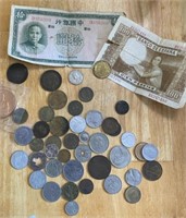 Large Lot of Foreign Coins & Currency