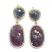 Gold plated Sil Ruby Sapphire Cz(35.5ct) Earrings
