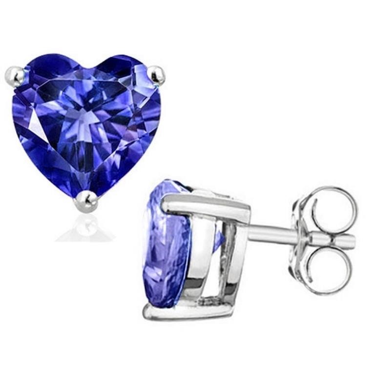 5MM Heart Cut Lab Tanzanite 1.2CTW Stud Earrings i