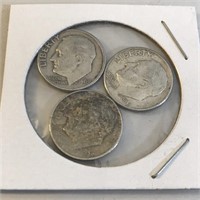 SILVER Roosevelt Dime Lot x 3