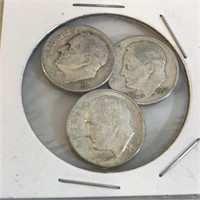 SILVER Roosevelt Dime Lot x 3