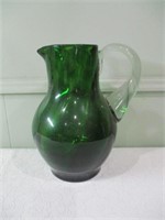 vintage green glass pitcher with clear handle