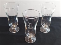 3pc Tulip Stem Glasses. One Is Monogrammed L.