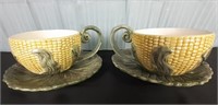 Fitz & Floyd Omnibus Corn Soup Mugs And Saucers