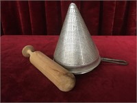 Vintage Tomato Juicer / Strainer & Wood Pestle