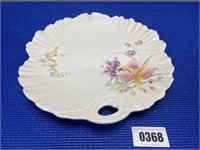 White Scalloped Platter Orchid Design 12" Round