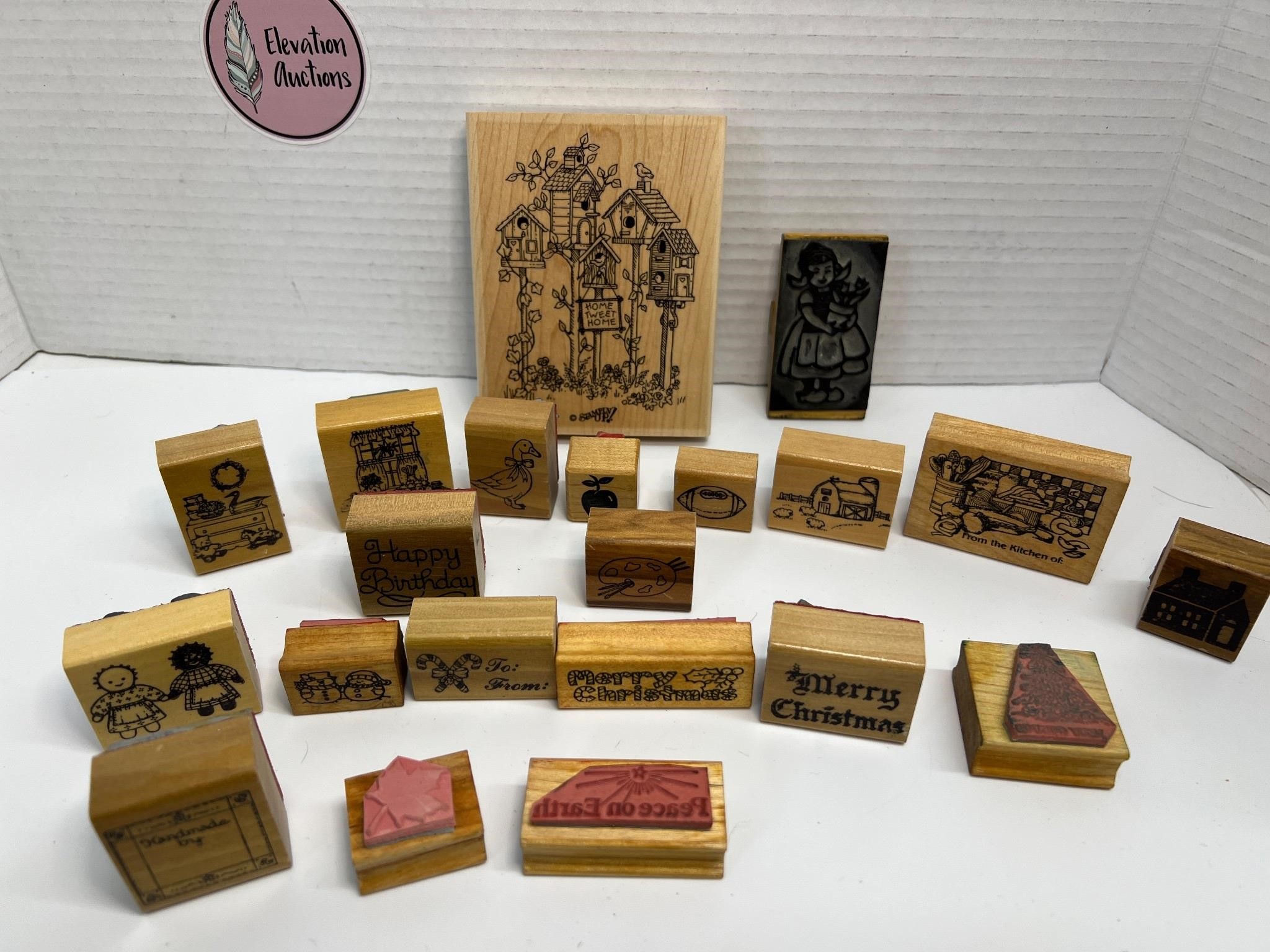 21 Wooden Rubber Stamps