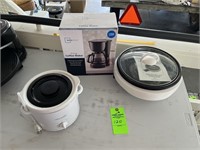 small crockpot, coffee maker, electric cooker